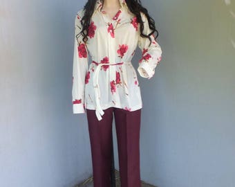 1970s Pants, College Town, NOS, Never Worn Burgundy Polyester Highwaisted Pants, Bohemian, Disco Pants, size 5/6