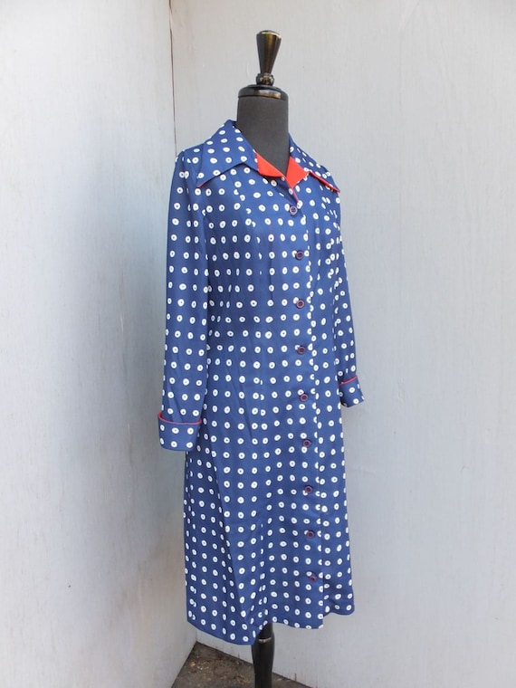Vintage Dress, 70s, I. Magnin, Brown, Blue and Wh… - image 1
