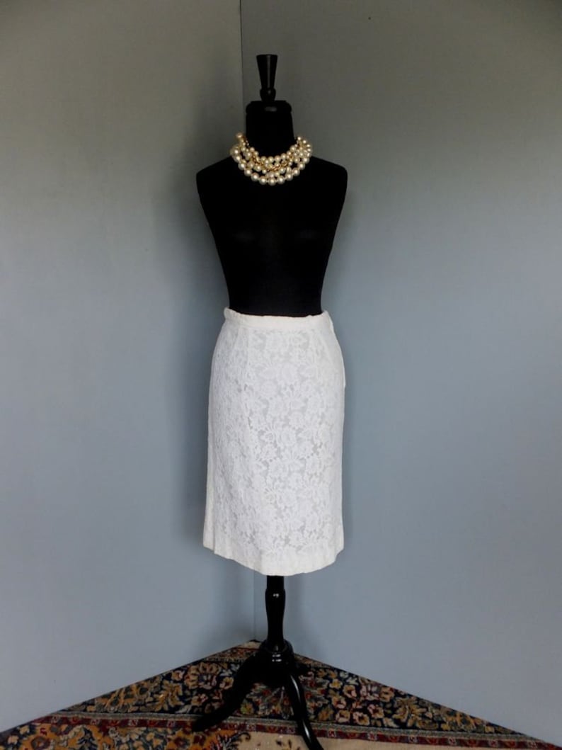 Vintage 1960s Lace Skirt Original Jr White Lace Pencil Skirt Theme New York