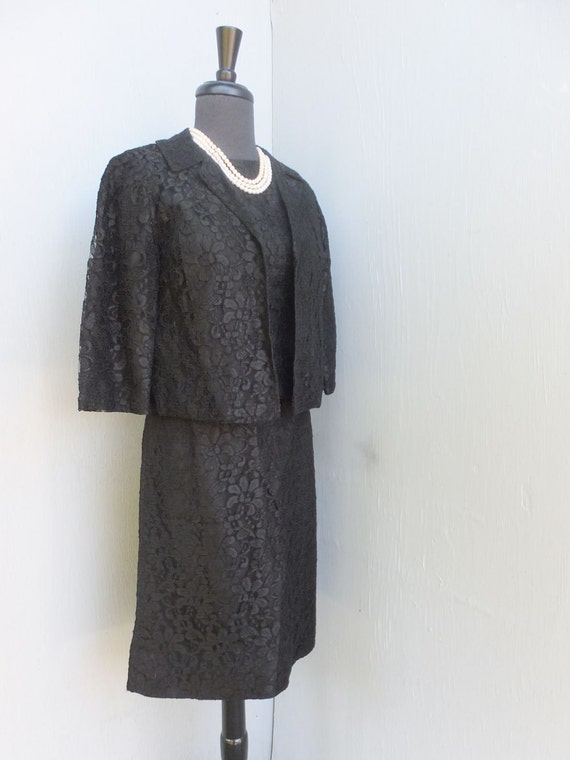 Vintage Black Lace Suit, Three Piece Set, Black L… - image 1