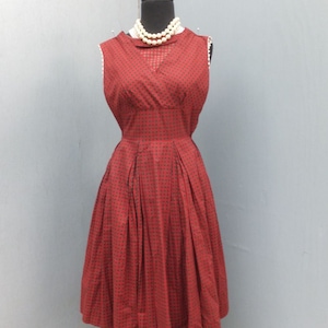 Vintage Cotton  Rockabilly Full Skirt Dress / side Metal Zipper / Ex Small