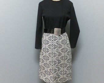 1970s Butte Knit Dress, Secretary, Academia, Preppy, Secretary, School, Sophisticated Two-Tone Black and White Dress