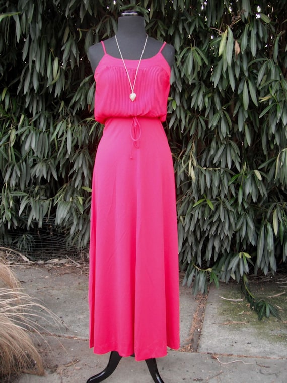 Vintage 1970s MAXI Dress, Boho, Long, Hostess, Red