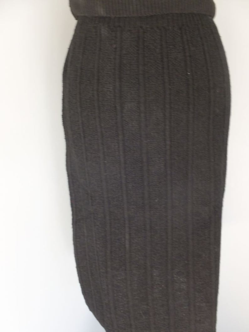 Vintage 1940s Toby Berman Wool Knit Two Pc Black Twinset Skirt and Sweater Set Skirt and Blouse Set Medium