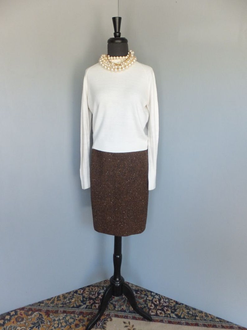 Vintage 60s/70s Skirt, Tami Sophisticates San Francisco, Brown Wool w/Confetti, Pencil or Wiggle Secretary Skirt, Size 9/10 image 1