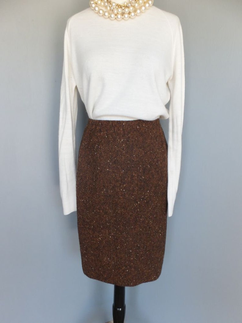 Vintage 60s/70s Skirt, Tami Sophisticates San Francisco, Brown Wool w/Confetti, Pencil or Wiggle Secretary Skirt, Size 9/10 image 6