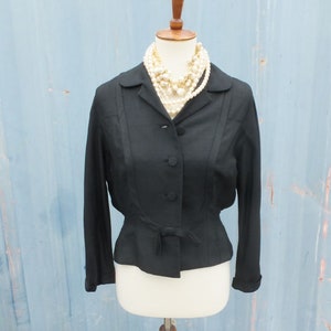 Classic 1940s Saks Fifth Avenue Black Silk Fitted Long Sleeve Jacket / 38 Bust, 28 Waist