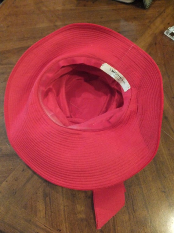 Vintage Hat, I. Magnin Importers, RED Velour Flop… - image 9