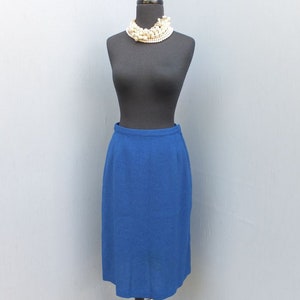 Vintage 1950s/60s Wool Wiggle Pencil Skirt, Blue, Hourglass Figure Hugging Pencil Skirt w/ 26 waist