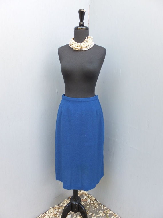 Vintage 1950s/60s Wool Wiggle Pencil Skirt, Blue,… - image 2