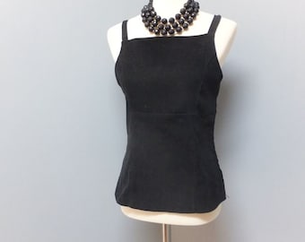Vintage Black Velour Square Neckline Top w/Side Zipper by Pandora Casuals size M or 34 Bust