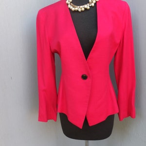 Vintage 1980s Jacket, Saville, Hot Pink Jacket, Linen and Rayon, Career Jacket, size 6 image 2