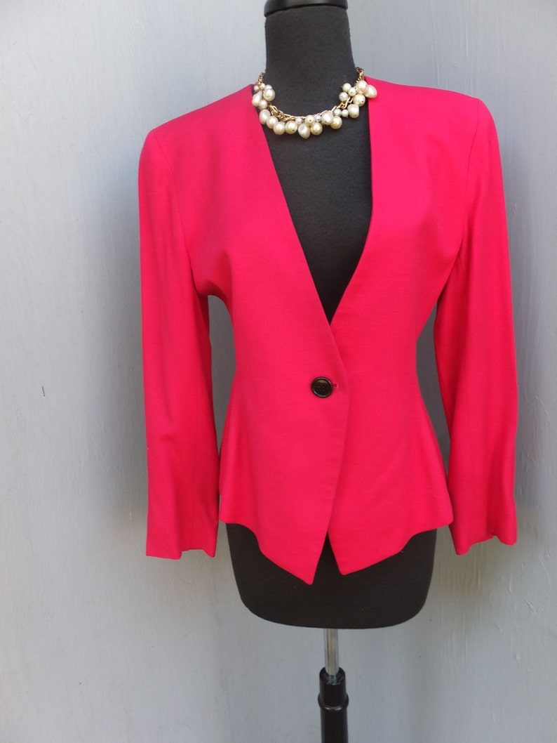 Vintage 1980s Jacket, Saville, Hot Pink Jacket, Linen and Rayon, Career Jacket, size 6 image 2