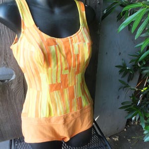 Vintage 1970s ONE PIECE Swimsuit or Bathing Suit, Orange and Yellow, Swimsuit  bust 36, Medium