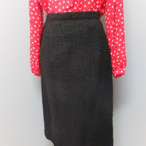 1960s Pencil Skirt, Black Nubby Wool Pencil Skirt, Wiggle, Secretary Academia Career Skirt, Waist 26 image 3