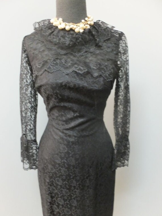 Vintage 50s Black Lace Sexy Wiggle Style Hourglas… - image 2