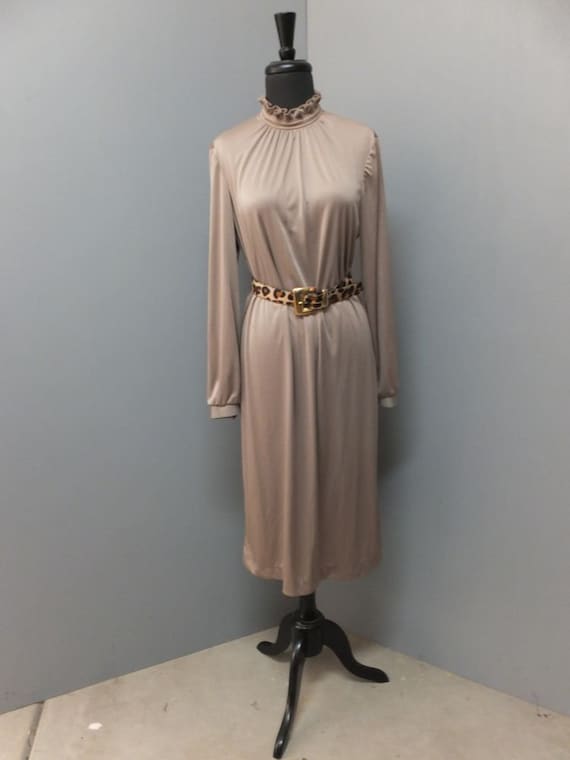 Vintage 1970s/80s Brown Knit High Neck Shift Dress by Kay Windsor Vintage 1970s/80s Brown Knit High Neck Shift Dress by Kay Windsor