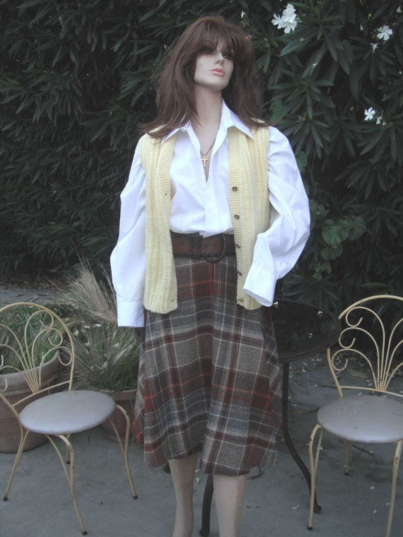 Vintage 1970s Plaid Skirt, College Town, Brown Pl… - image 4