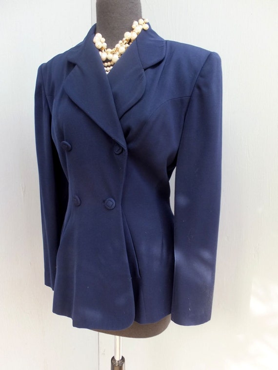 Vintage 1940s Navy Blue Jacket, Ladies Jacket, Wo… - image 2