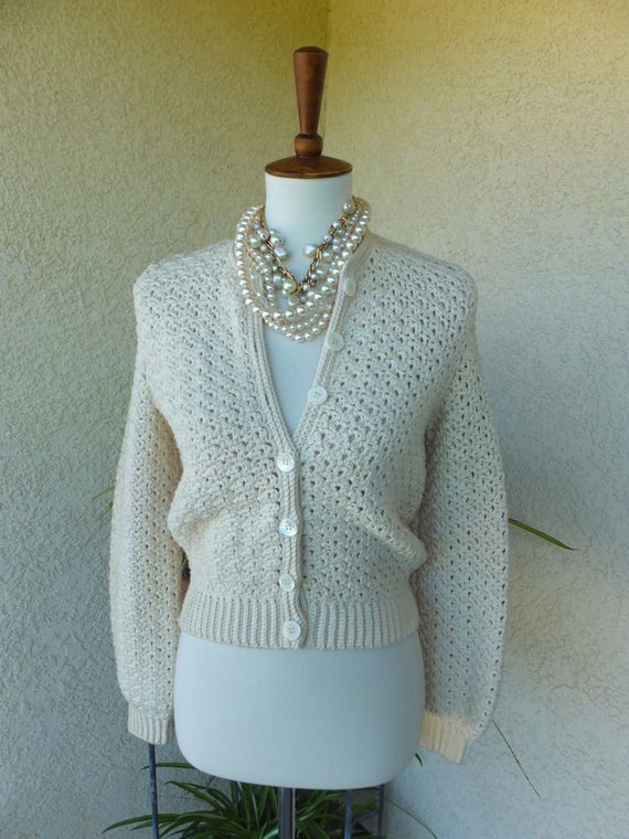 Vintage HAND KNIT Sweater, Button Front Cardigan,… - image 2