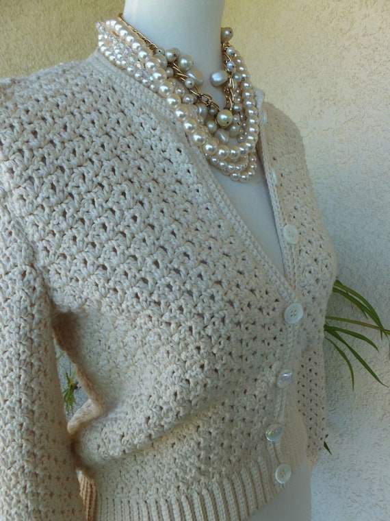 Vintage HAND KNIT Sweater, Button Front Cardigan,… - image 1