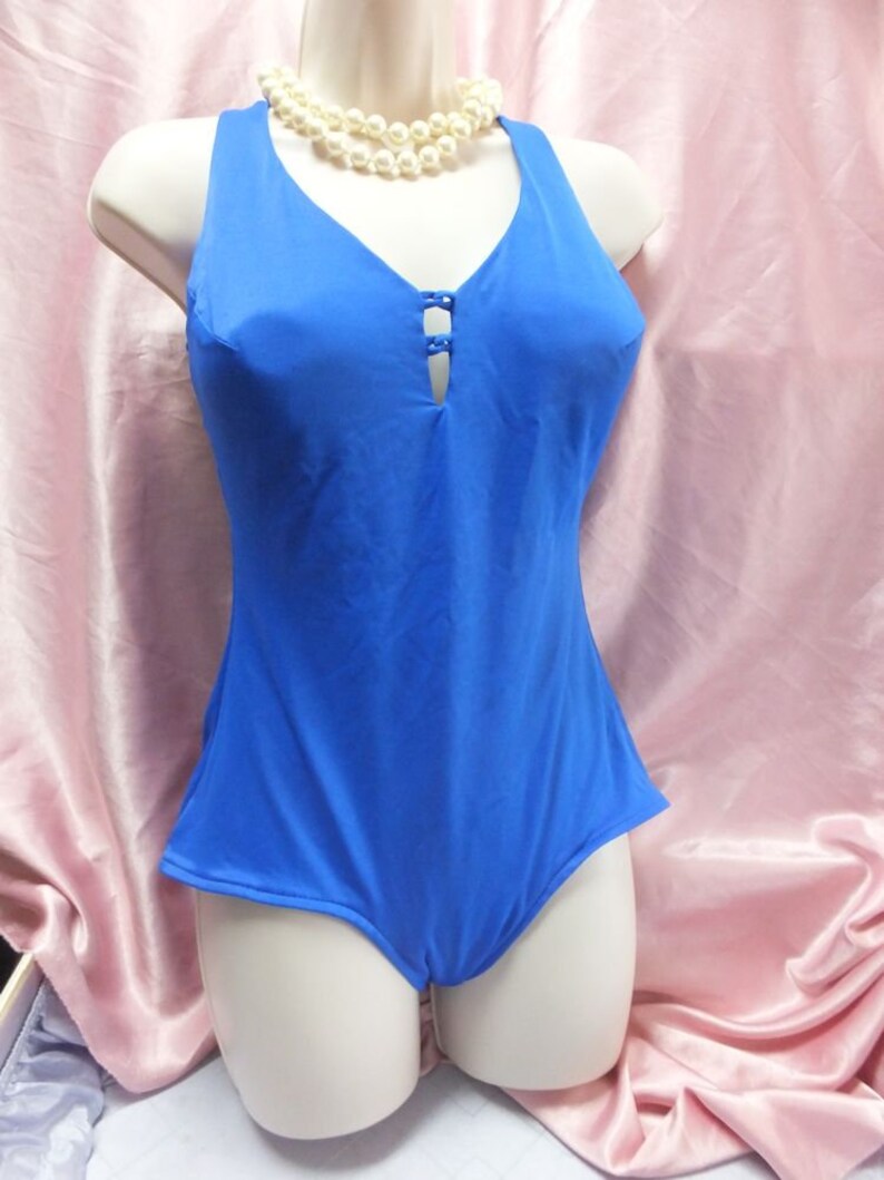 Maxine of Hollywood Swimwear, 90s Does 50s BLUE One Piece Swimsuit OR Bathing Suit size 12 image 4