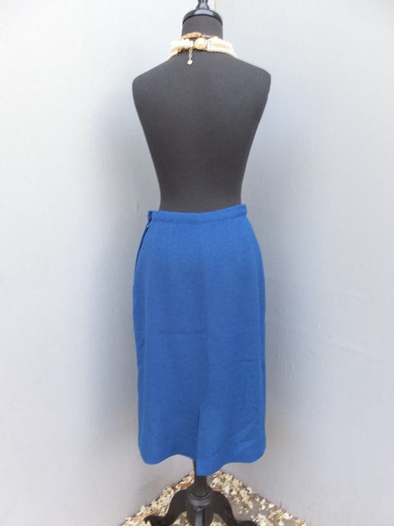 Vintage 1950s/60s Wool Wiggle Pencil Skirt, Blue,… - image 4