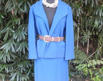 Vintage Suit, Nob Hill of California, Knubby, Classic Two Piece Suit, Career Suit, Marine or Royal Blue Suit, Large