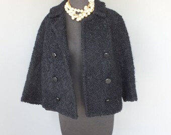 Vintage 1960s Jacket, Short Double Breasted Jacket Black