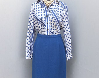 Vintage 1950s/60s Wool Wiggle Pencil Skirt, Blue, Hourglass Figure Hugging Pencil Skirt w/ 26 waist