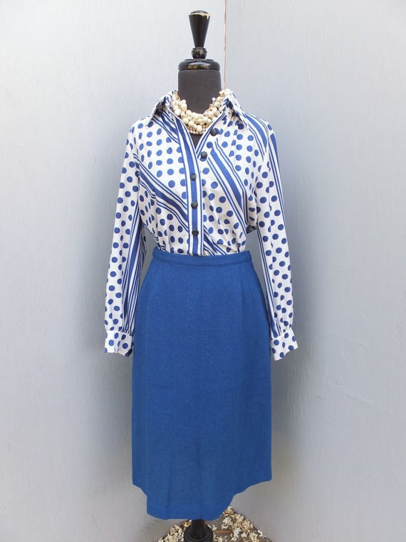 Vintage 1950s/60s Wool Wiggle Pencil Skirt, Blue,… - image 1