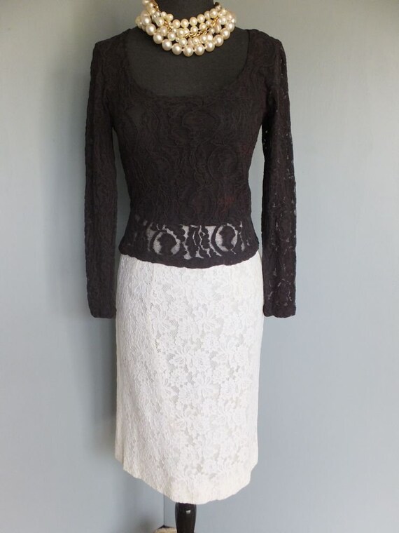 Vintage 1960s Lace Skirt, White Lace Pencil Skirt… - image 2