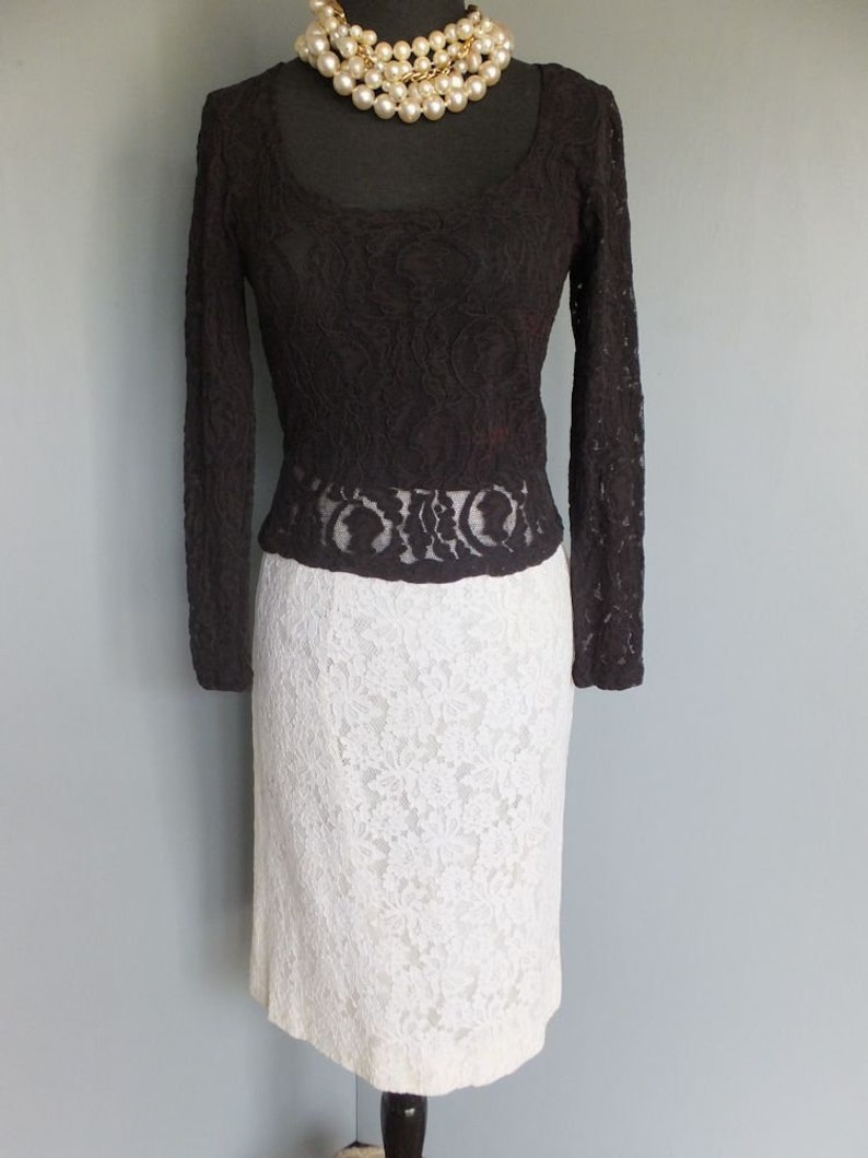 Vintage 1960s Lace Skirt Original Jr White Lace Pencil Skirt Theme New York
