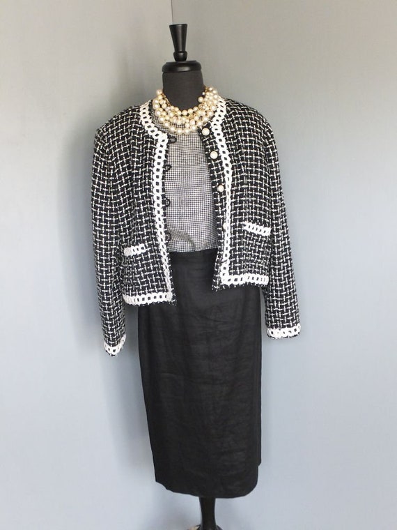 Vintage 1980s Blouse, Black and White Checked Blo… - image 10