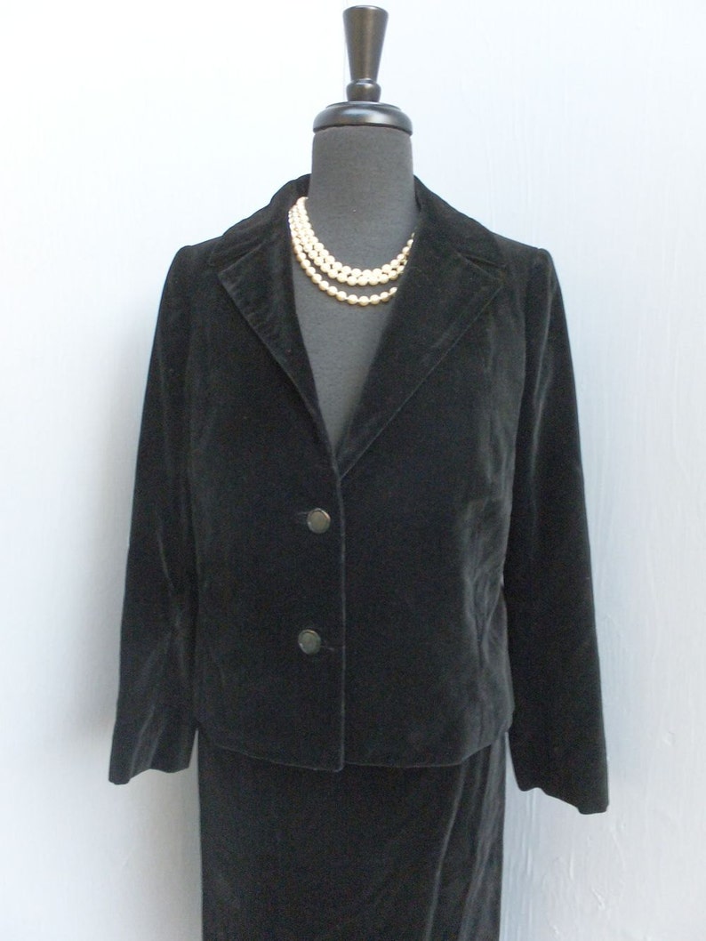 Vintage Suit, Ladies Two Piece Black Velvet Suit, Hand or Custom Made Business Suit, Maria Pinazrrone image 2