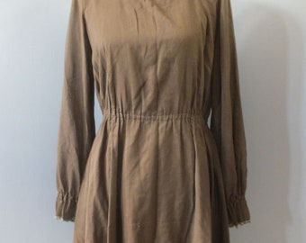 Vintage 1960s/70s MINI Dress, Jonathan Logan, Super Cute Hippie or Boho Short Brown Cotton Dress, Oh La La, Medium