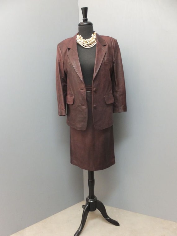 1980s Women's Brown Leather Suit  Professional Two