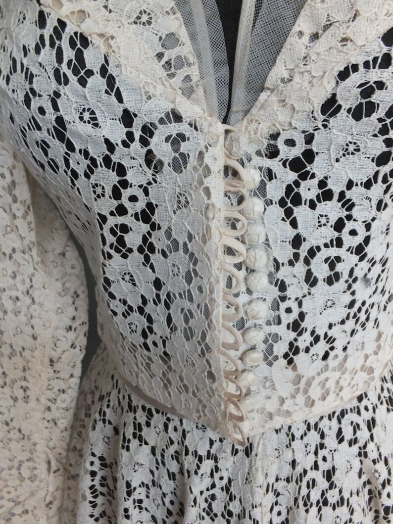 Vintage 1950s Off White Lace Bridal Gown Bust 34 Waist 24 OOAK 2 Pc Bridal Suit wFull Circle Skirt Exquisite