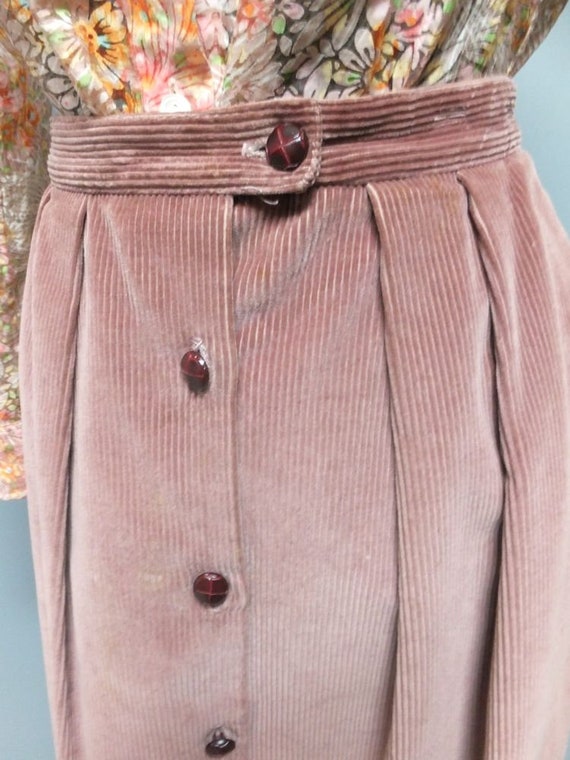 Vintage 1970s Brown Corduroy Button Front Skirt b… - image 7