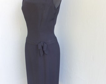 Vintage 1950s Dress, Black Crepe, Wiggle Dress, Sexy, Sleeveless, Cocktail, Low Slung Waist  Back Metal Zipper