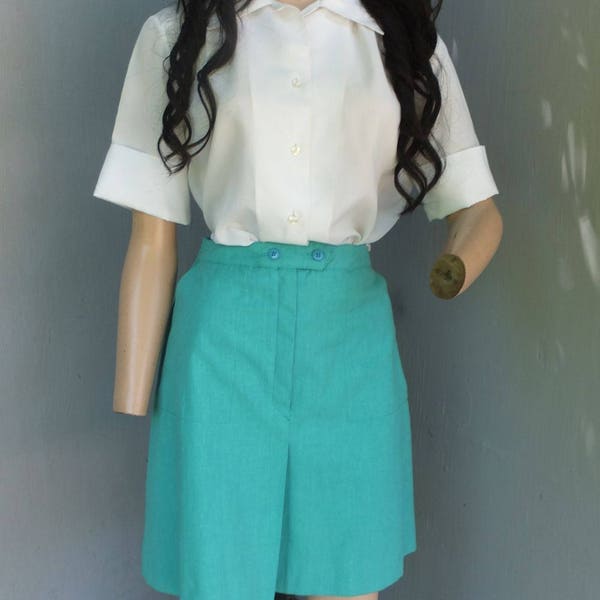 Vintage 1970s Coulotte Skirt, CATALINA, Turquoise Green, Sportswear, Tennis Skirt, Ladies Golf Skirt, Summer Attire, NOS, Size 10