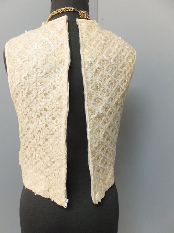 Vintage 1960s Top, Iridescent Sequined Shell, Ivo… - image 5