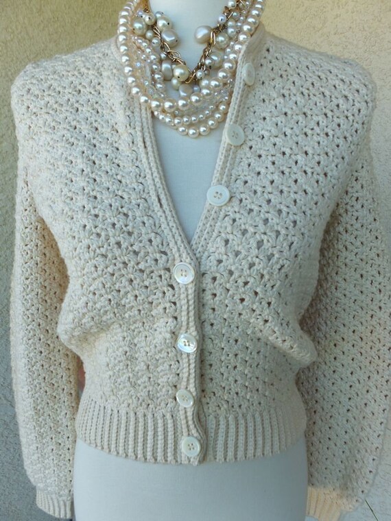 Vintage HAND KNIT Sweater, Button Front Cardigan,… - image 4