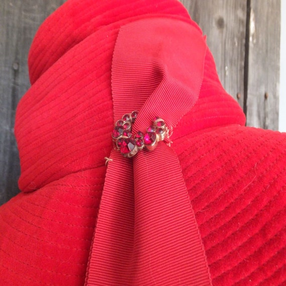 Vintage Hat, I. Magnin Importers, RED Velour Flop… - image 6