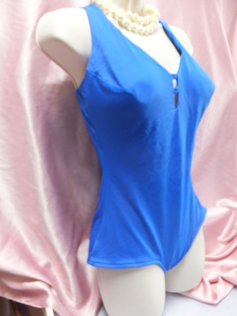 Maxine of Hollywood Swimwear, 90s Does 50s BLUE One Piece Swimsuit OR Bathing Suit size 12 image 5