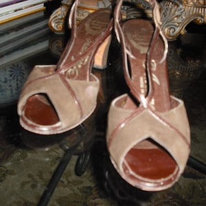 Vintage Heels by Amano, Peeptoe Heels, Suede Slingbacks, High Heels, Leather Soles, Chunky Heel, Sandals
