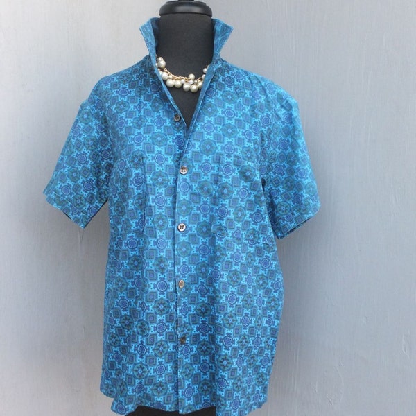 Vintage Shirt, Pebble Beach Golf Shirt, Men's Vintage Shirt, Blue Shirt,  Mansome Gift, Size Medium