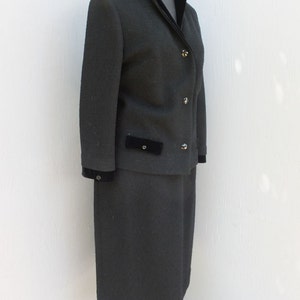 Vintage Butte Knit Two Piece Suit, Size 12, Black Wool Suit, Winter Suit, Wool and Velvet, MEDIUM