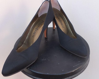 1980s Yves Saint Laurent Black Satin Pumps - Classic Designer Heels, YSL Paris, Size 8