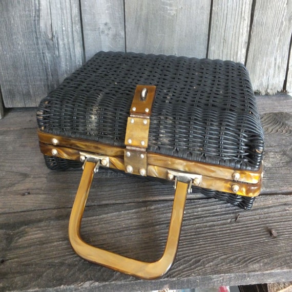 Vintage Basket Purse or Handbag, Hong Kong, Black